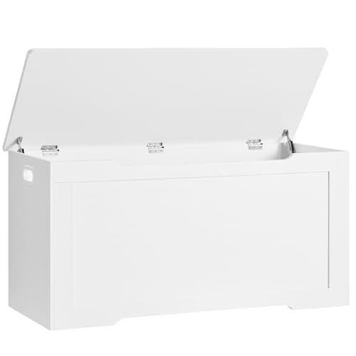 usikey 39.4” Toy Chest, Toy Box for living room, Storage Chest with 2 Safety Hinges, Lift Top Storage Bench, Storage Trunk, for Bedroom, Entryway, White | Amazon (US)