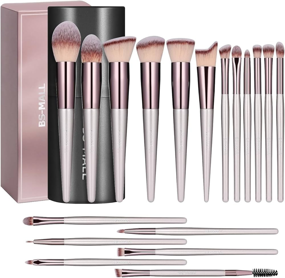 BS-MALL Makeup Brush Set 18 Pcs Premium Synthetic Foundation Powder Concealers Eye shadows Blush ... | Amazon (US)