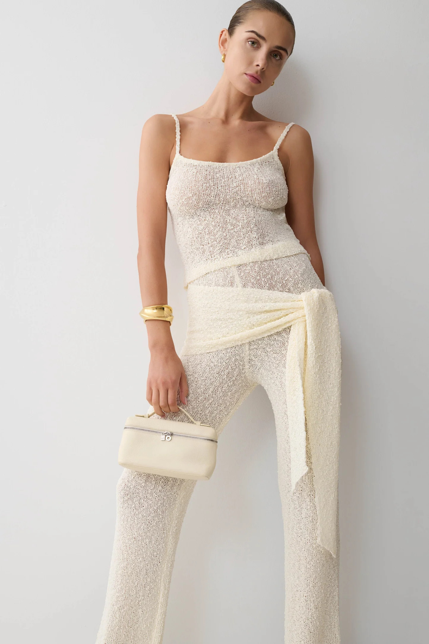Boucle Knit Pants - Ivory | MESHKI US