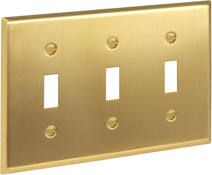 Rio Salto BRASS Metal Gold Triple Toggle Light Switch Metal Wall Plate 3-Gang Toggle Wallplate Co... | Amazon (US)