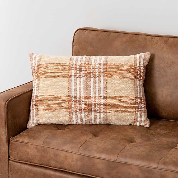 Orange Plaid Woven Lumbar Pillow | Kirkland's Home