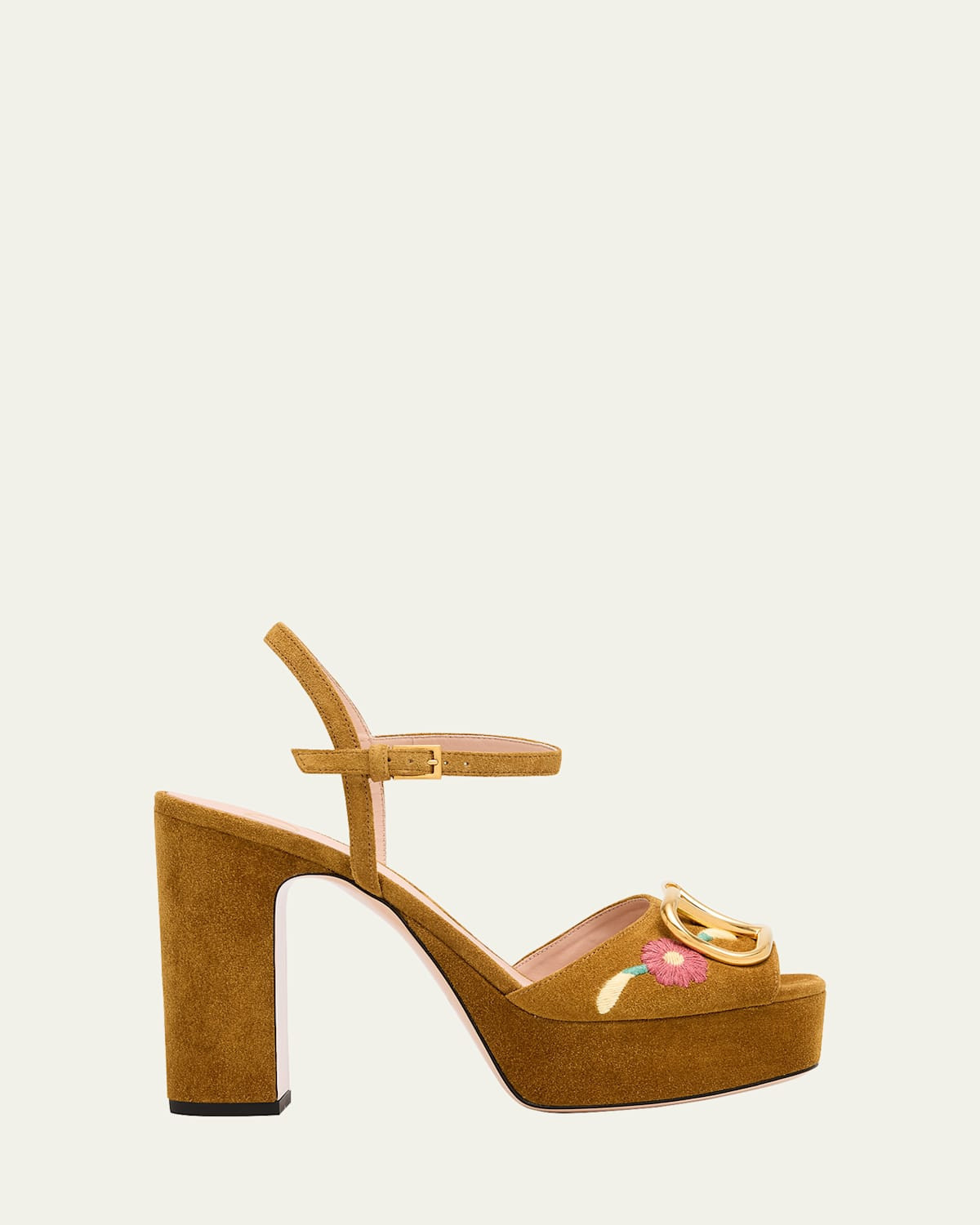 Floral Embroidered VLogo Suede Platform Sandals | Bergdorf Goodman
