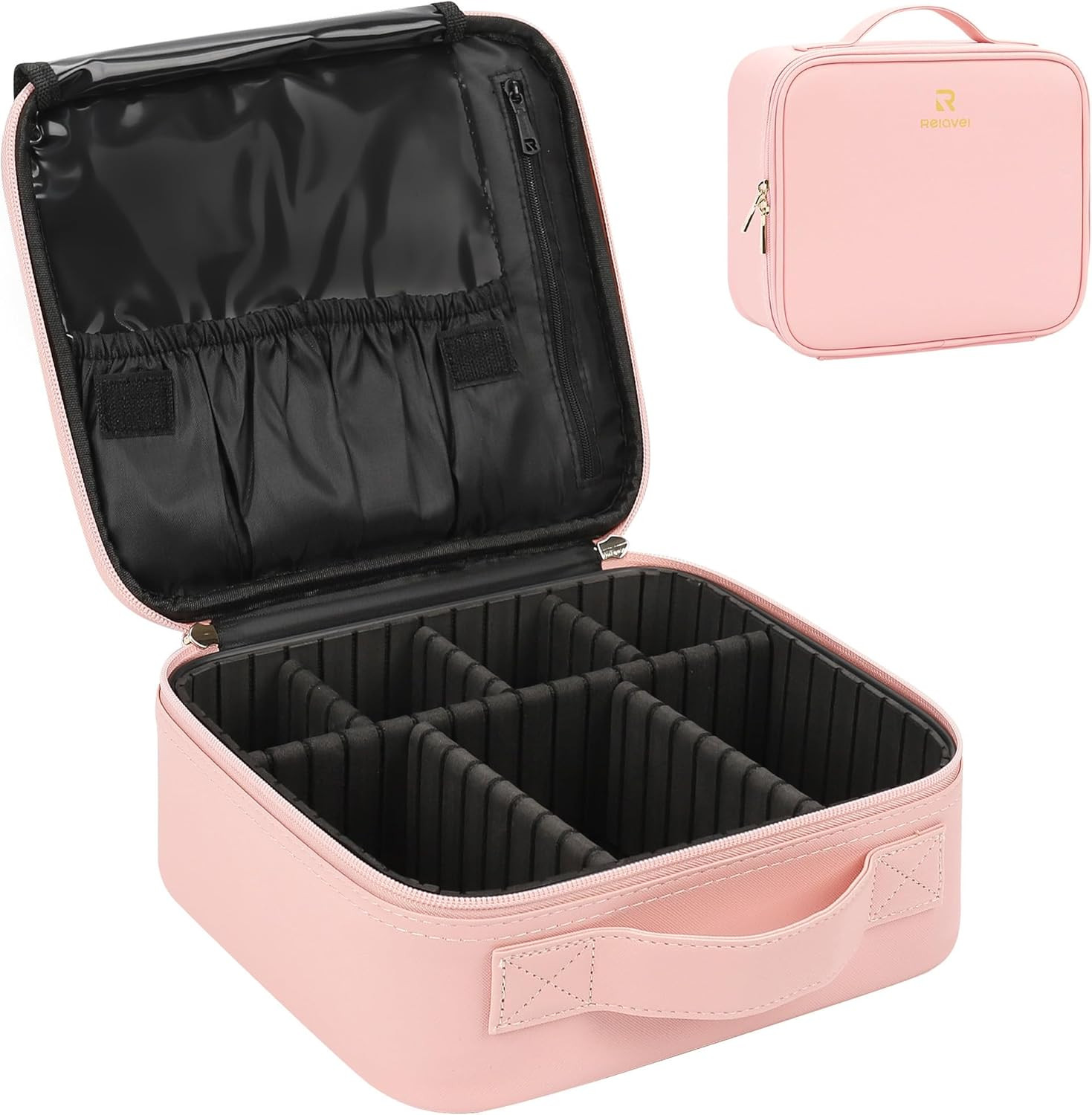 Relavel Travel Makeup Train Case Cosmetic Case Organizer Portable Artist Storage Bag with Adjusta... | Amazon (US)