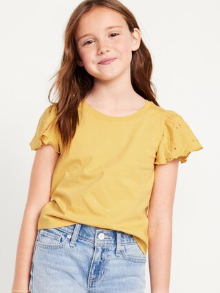 Flutter-Sleeve Embroidered Eyelet Top for Girls | Old Navy (US)