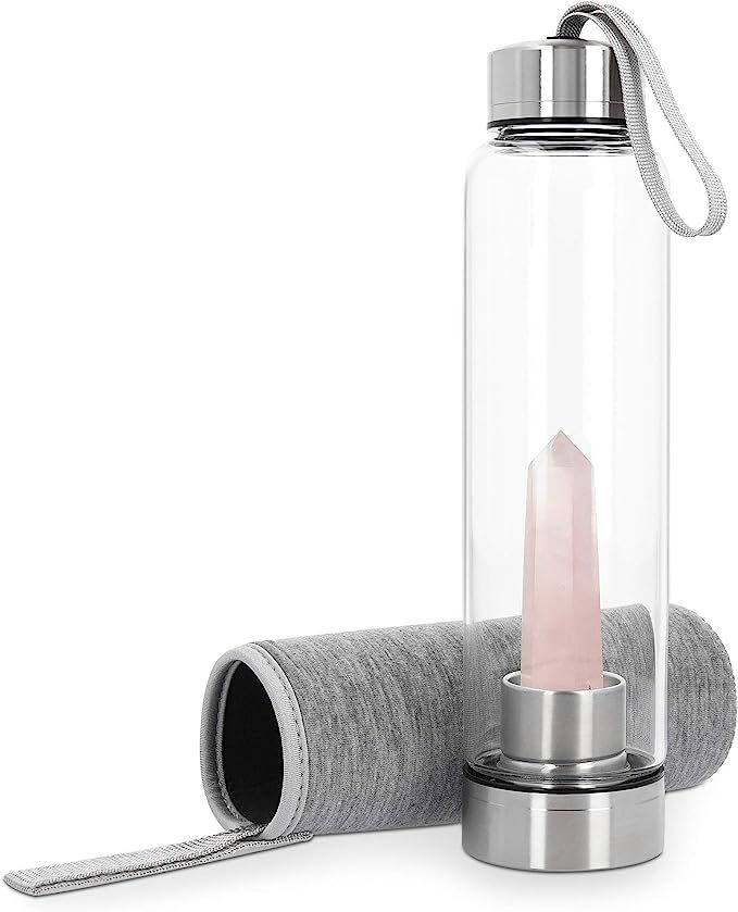 Navaris Crystal Water Bottle - Rose Quartz 500ml Glass Gemstone Drink Bottle with Natural Pink Ge... | Amazon (UK)