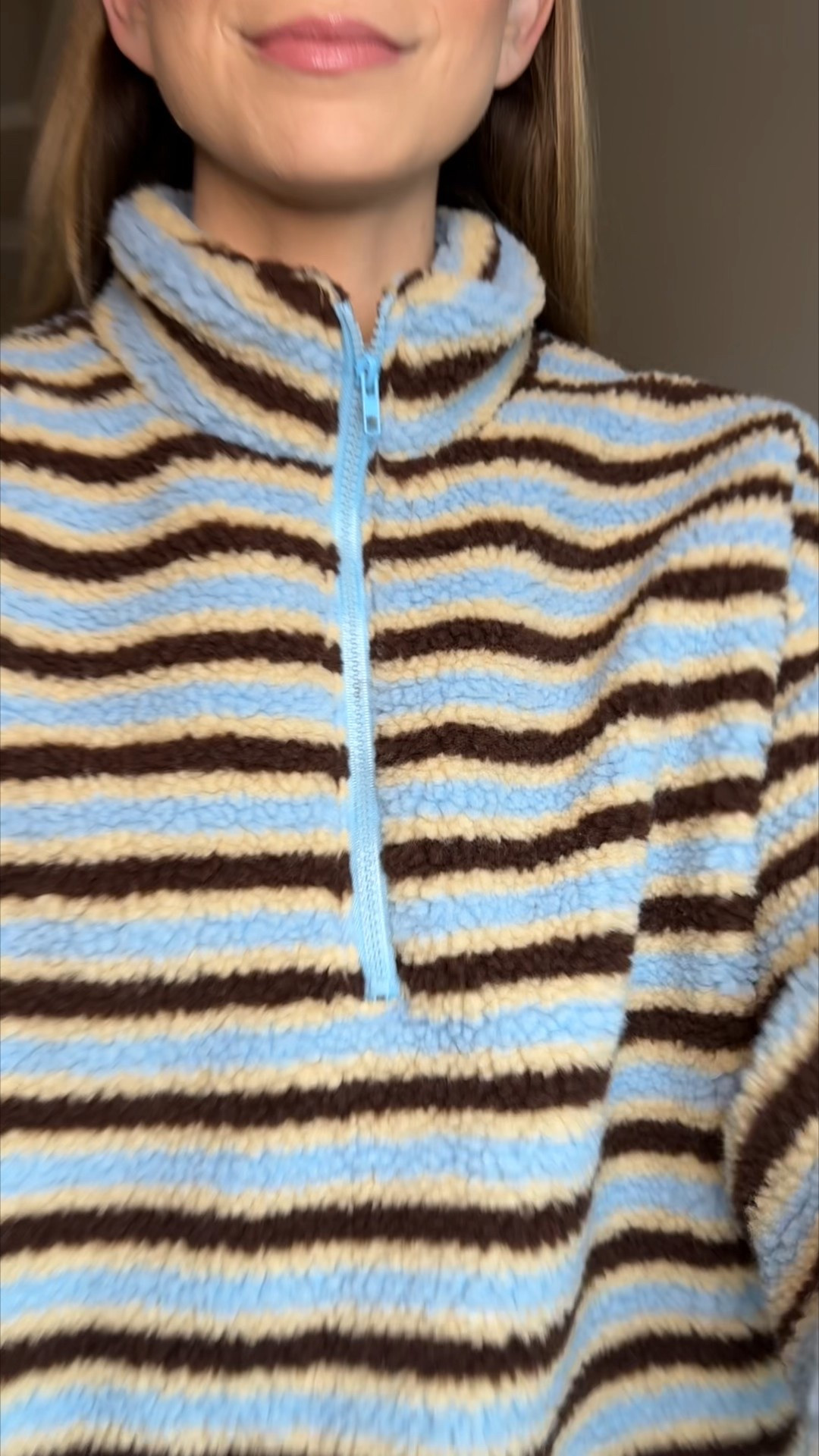 Blue & brown striped half-zip fleece - wearing size large. 
Leggings - wearing size small. 

#LTKBump #LTKootd