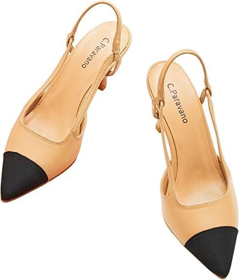 C.Paravano Womens Slingback Sandals Pumps | Beige Pointed Toe Slingback Pumps Shoes | Comfortable... | Amazon (UK)