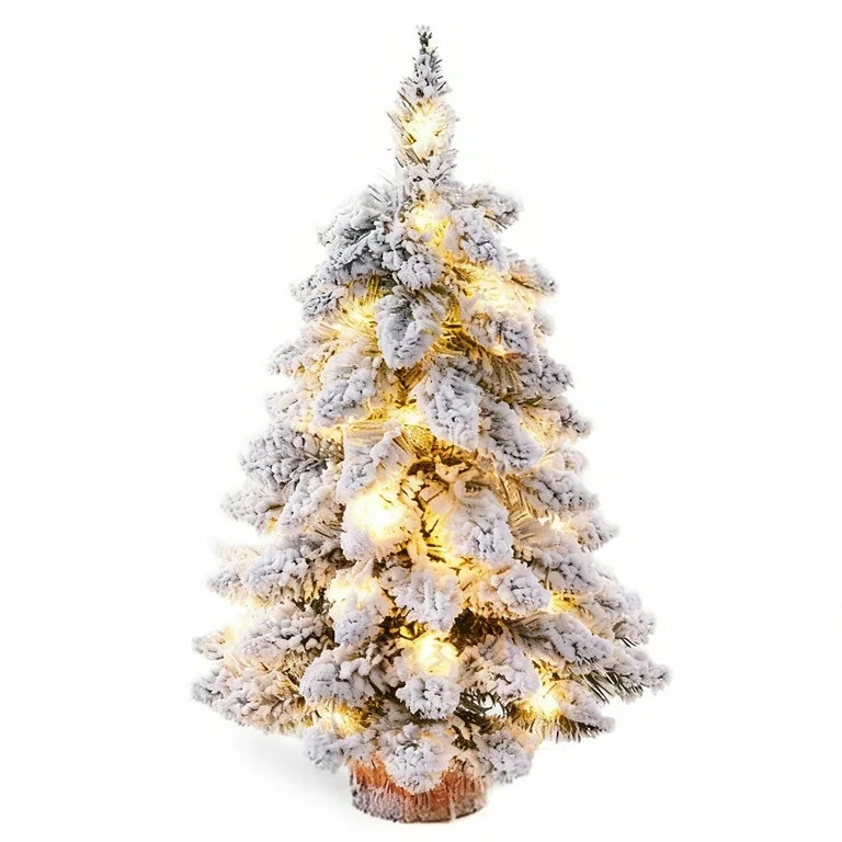 PayUSD Tabletop Mini Christmas Tree with 40 Lights, 24in/2ft Snow Flocked Pre-lit Small Christmas... | Walmart (US)