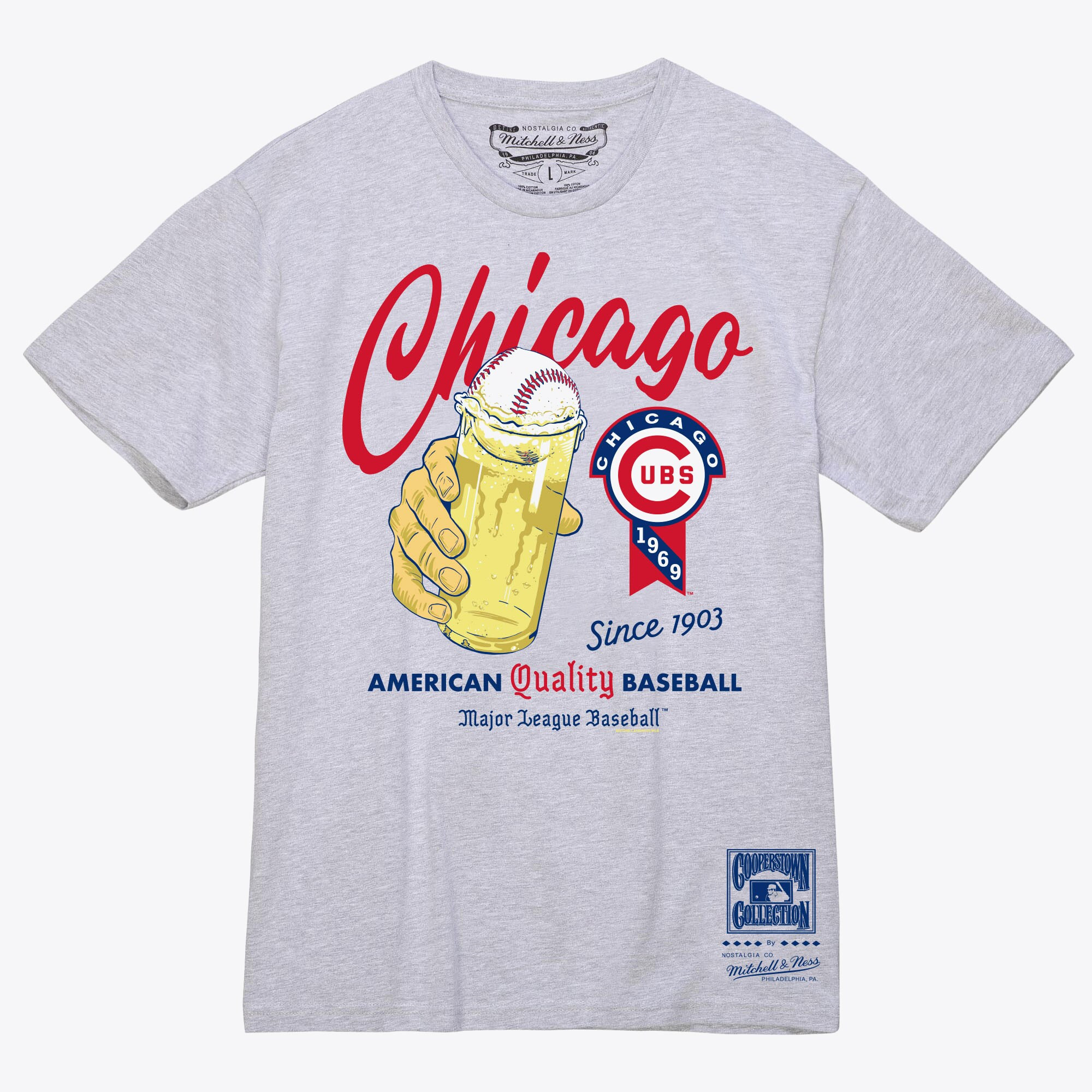 Men's  Gray Chicago Cubs Brew T-Shirt | Mitchell & Ness