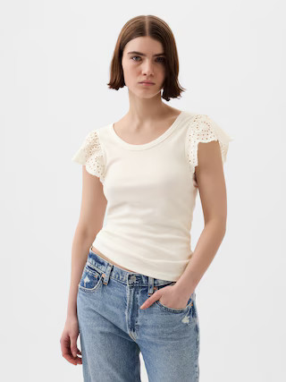 Eyelet Sleeve Rib T-Shirt | Gap (US)
