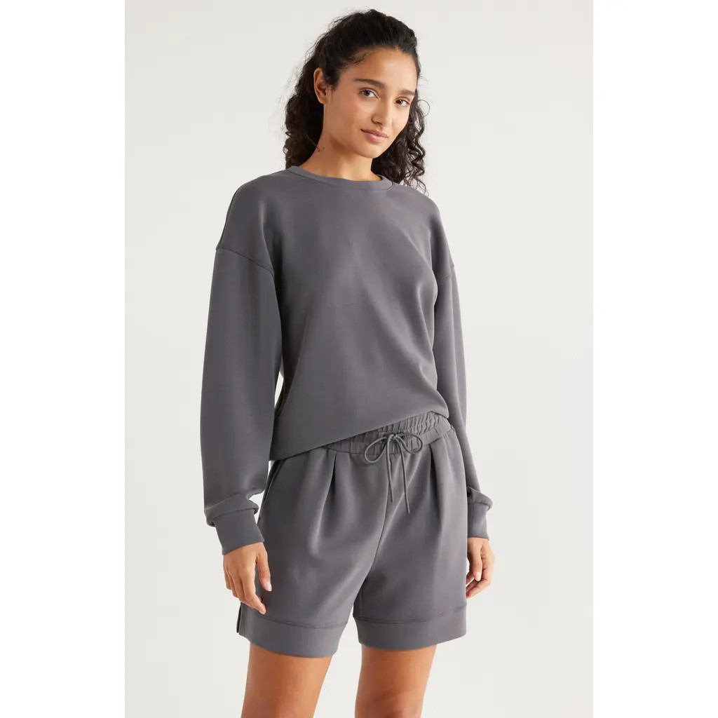 Zella Ultrasoft Boxy Knit Crew Sweatshirt in Grey Forged at Nordstrom, Size Xx-Large | Nordstrom