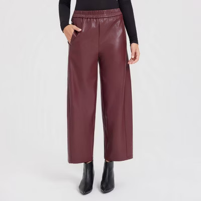 Women's Mid-Rise Barrel Leg Faux Leather Pull-On Pants - A New Day™ | Target
