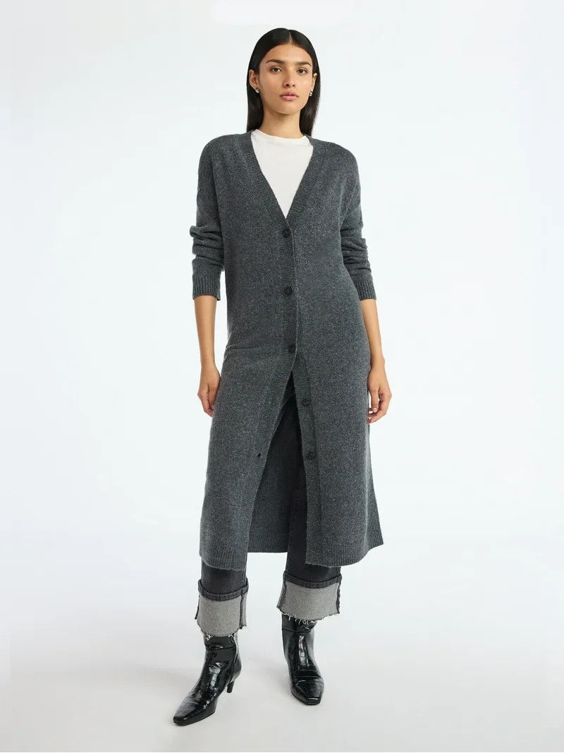 Scoop Women's and Women's Plus Button Front Maxi Cardigan Sweater, Midweight, Sizes, XS-4X | Walmart (US)