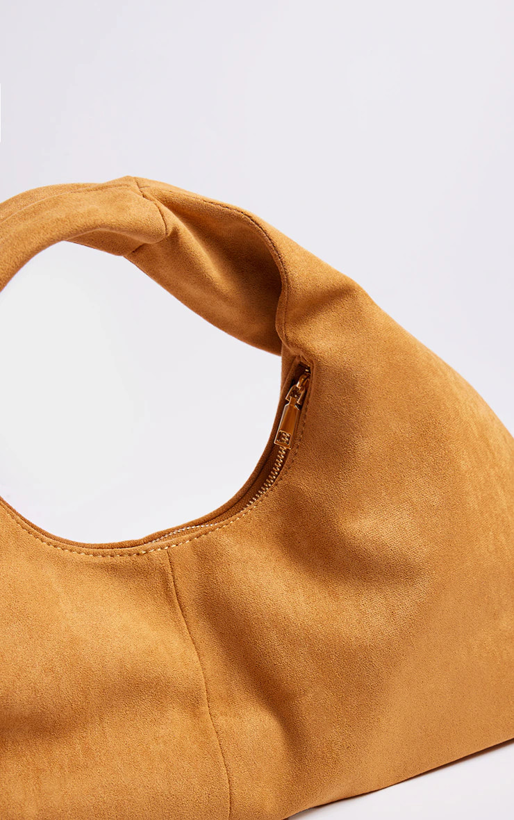 Tan Suede Slouchy Twist Handle Handbag | PrettyLittleThing US