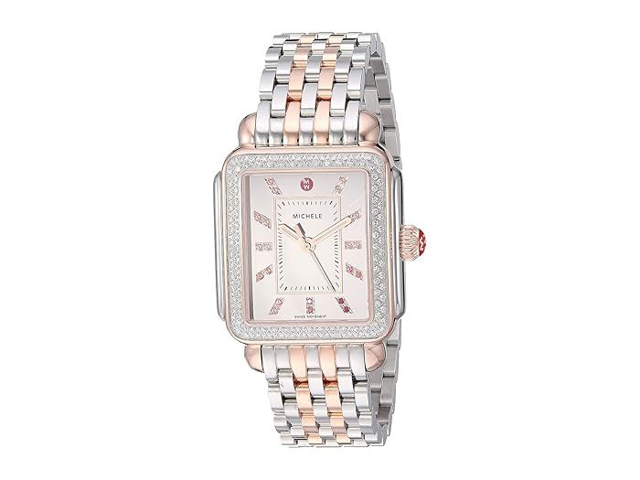 Michele Deco Diamond Carousel Dial On Bracelet (Two-Tone/Pink/Gold) Watches | Zappos