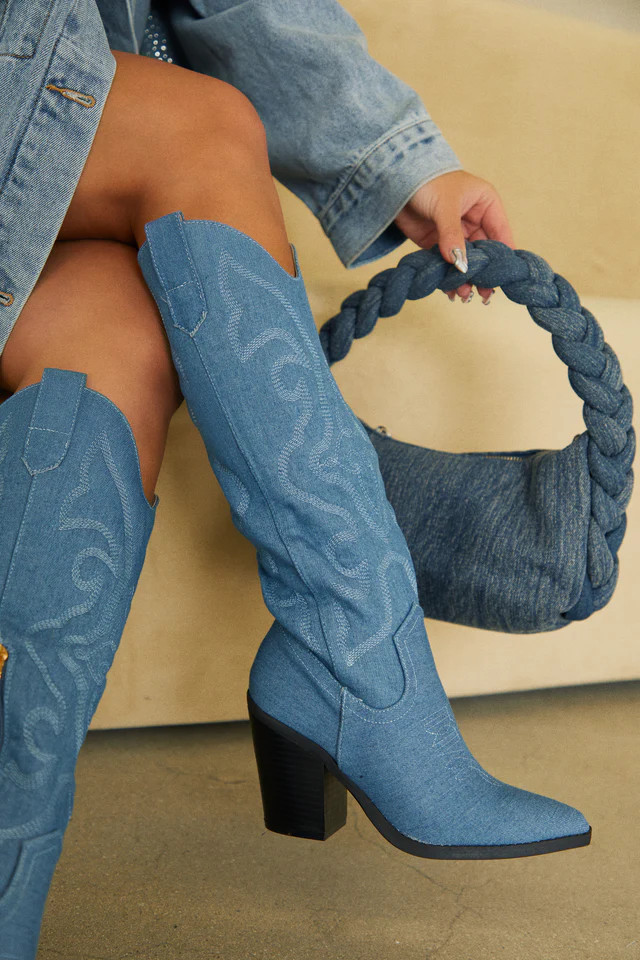 Miss Lola | Fashion Muse Denim Western Cowgirl Boots | MISS LOLA