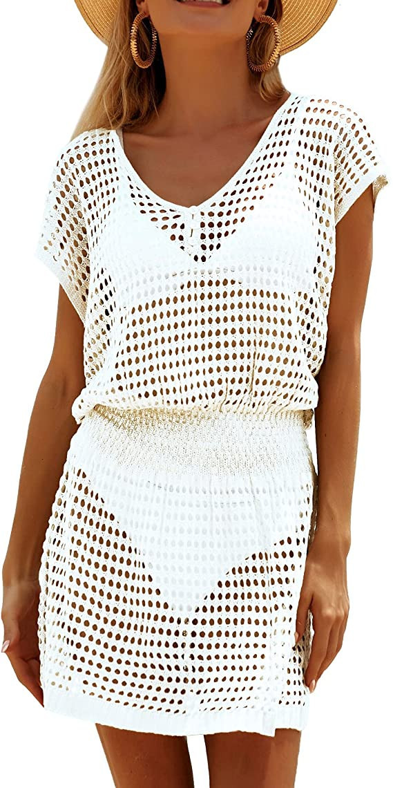 Jeasona Beach Coverups for Women Bathing Suit Swimsuit Swim Cover Up Crochet Dress | Amazon (US)
