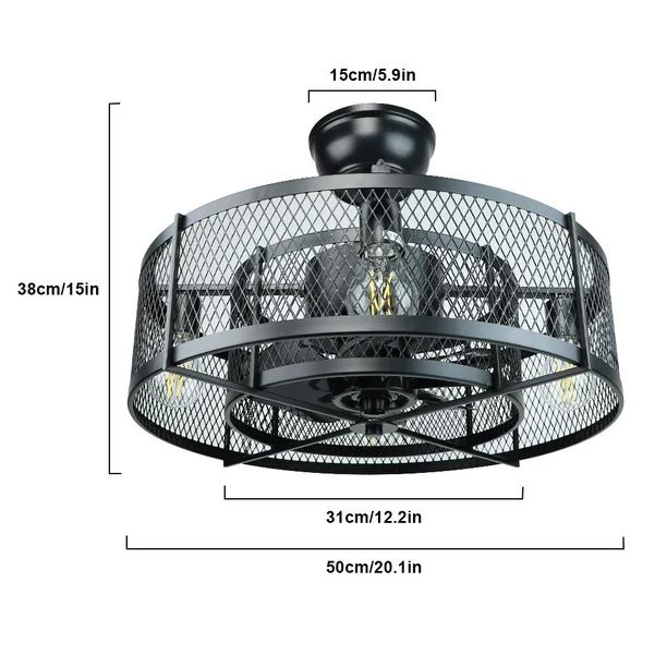 Depuley 20" Ceiling Fan with Lights and Remote, Caged Industrial Ceiling Fan with Light, Black Fl... | Walmart (US)