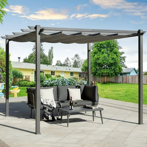 Mellcom 10'x10' Outdoor Patio Pergola Gazebo with Retractable Canopy Roof，Gray - Walmart.com | Walmart (US)