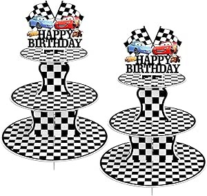 2 Pack Race Car Cupcake Stands Birthday Party Supplies, BACUTHY Two Fast Cars Decorations Truck T... | Amazon (US)