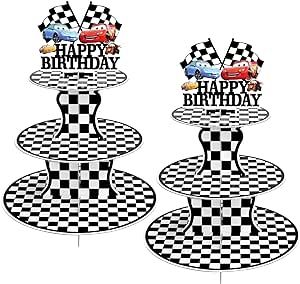 2 Pack Race Car Cupcake Stands Birthday Party Supplies, BACUTHY Two Fast Cars Decorations Truck T... | Amazon (US)