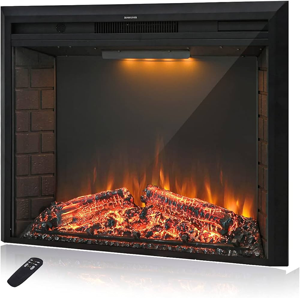 36'' Electric Fireplace Insert, Retro Recessed Fireplace Heater with Fire Cracking Sound, Remote ... | Amazon (US)