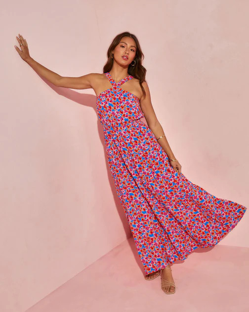 Blooming Poppy Halter Tiered Maxi Dress - FINAL SALE | VICI
