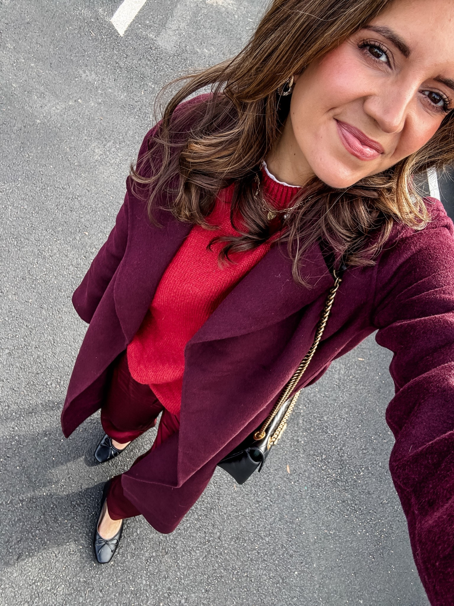 Holiday outfit: what I’m wearing to the Christmas ballet program for my daughter’s dance studio! Small in satin pants and burgundy sweater. XS in burgundy coat. 

#LTKHoliday #LTKOver40 #LTKmomlife