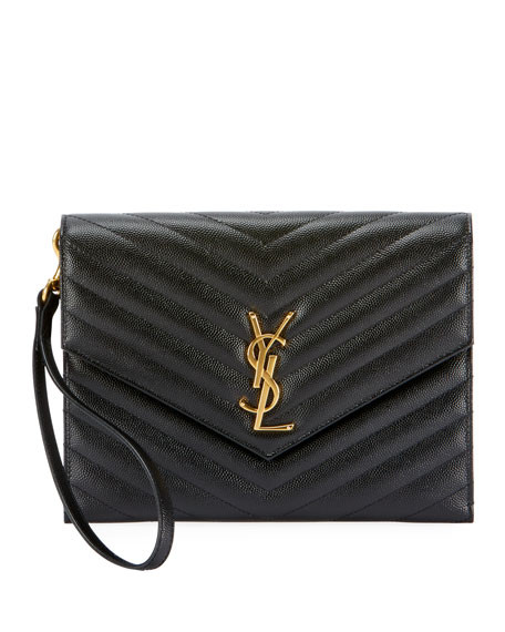 YSL Monogram Grain de Poudre Clutch Bag | Neiman Marcus