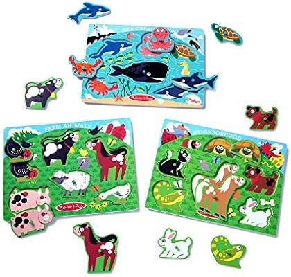 Melissa & Doug Peg Puzzle Bundle - Farm Animals, Pets and Sea Creatures | Amazon (US)