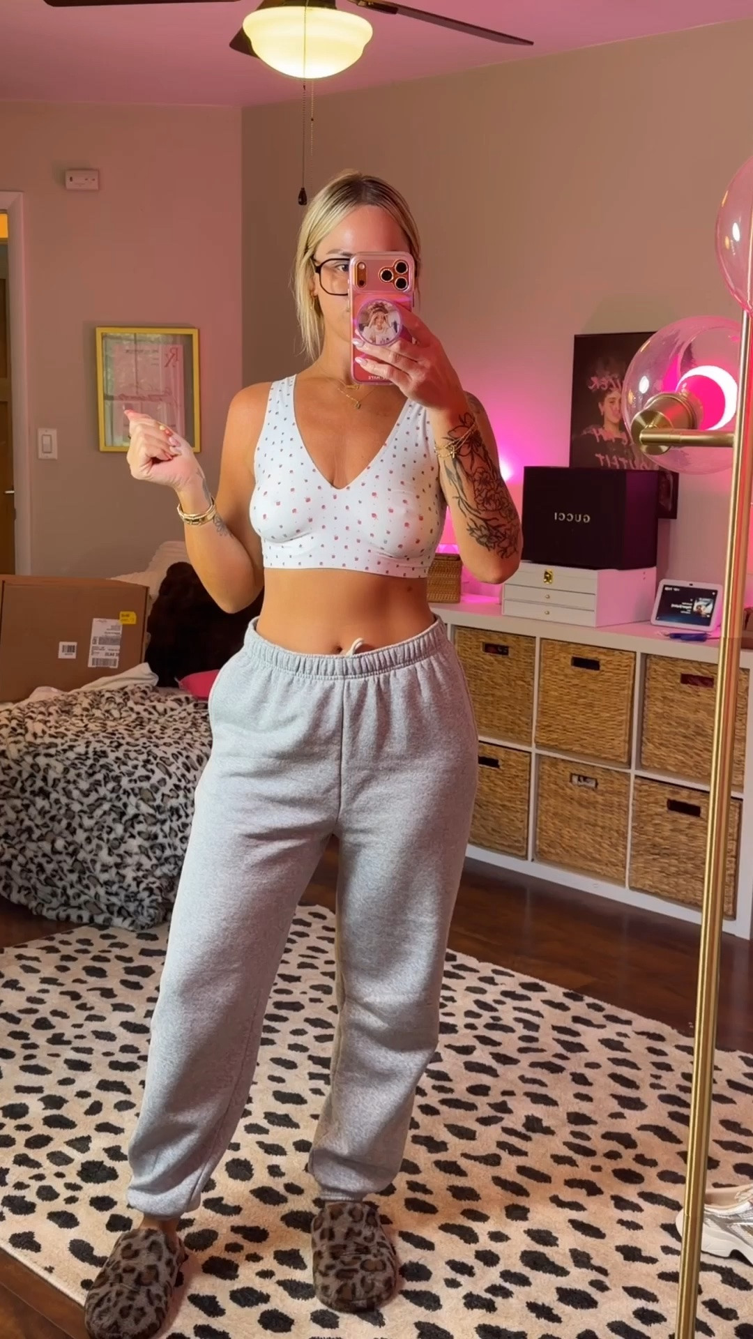 M DD in bra and small in sweats