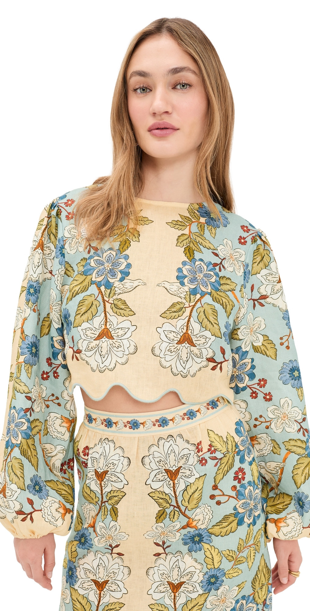 FARM Rio Garden Scarf Blue Long Sleeve Blouse Garden Scarf Blue L | Shopbop