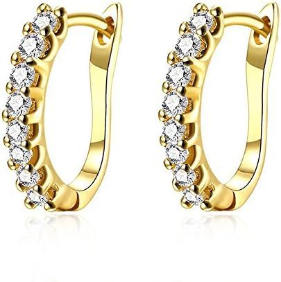 Buycitky 14k White Gold Plated Small Hoop Earrings for Women Huggie Earrings Piercings with Clear Cu | Amazon (US)