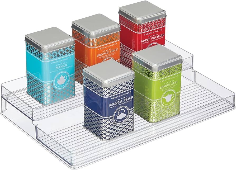 mDesign Plastic Kitchen Food Storage Organizer 2-Tiered Shelves, Spice Holder Rack Steps for Cabi... | Amazon (US)