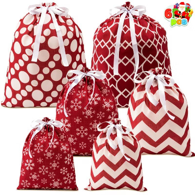 Joyfy 6 Pcs Fabric Gift Bags with 3 Sizes, Red Gift Bags Holiday Presents Decorations for Each Se... | Target