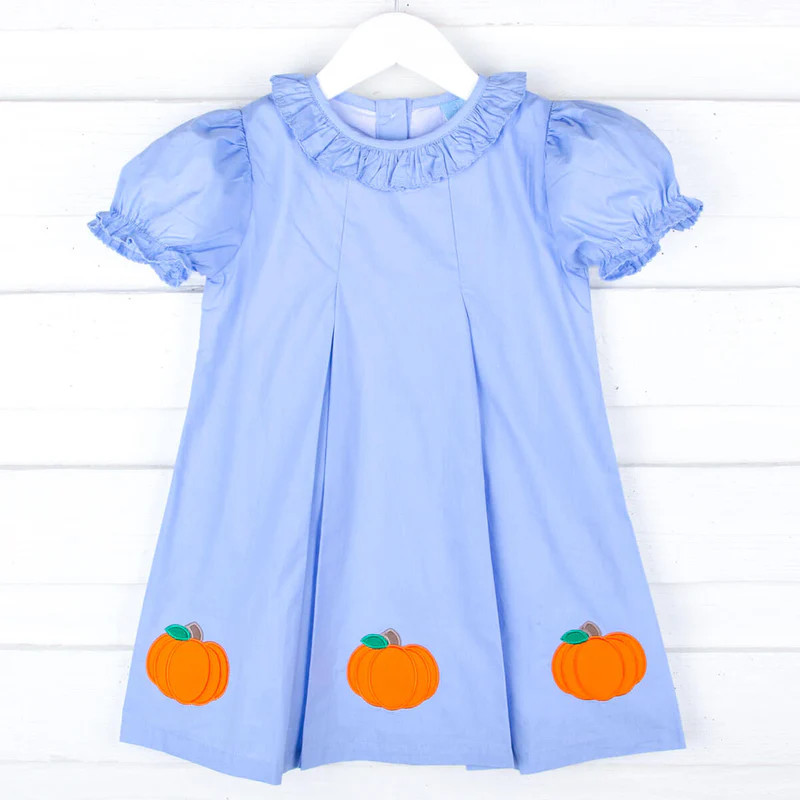 Pumpkin Cluster Light Blue Chloe Dress | Classic Whimsy