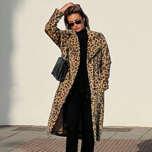 Women's Leopard Plush Long Coat, Leopard Costume, Large Lapel, Fall Women's Coats, Coats, American Vintage Clothing, Casual Women's Clothing, Fall Wom | SHEIN