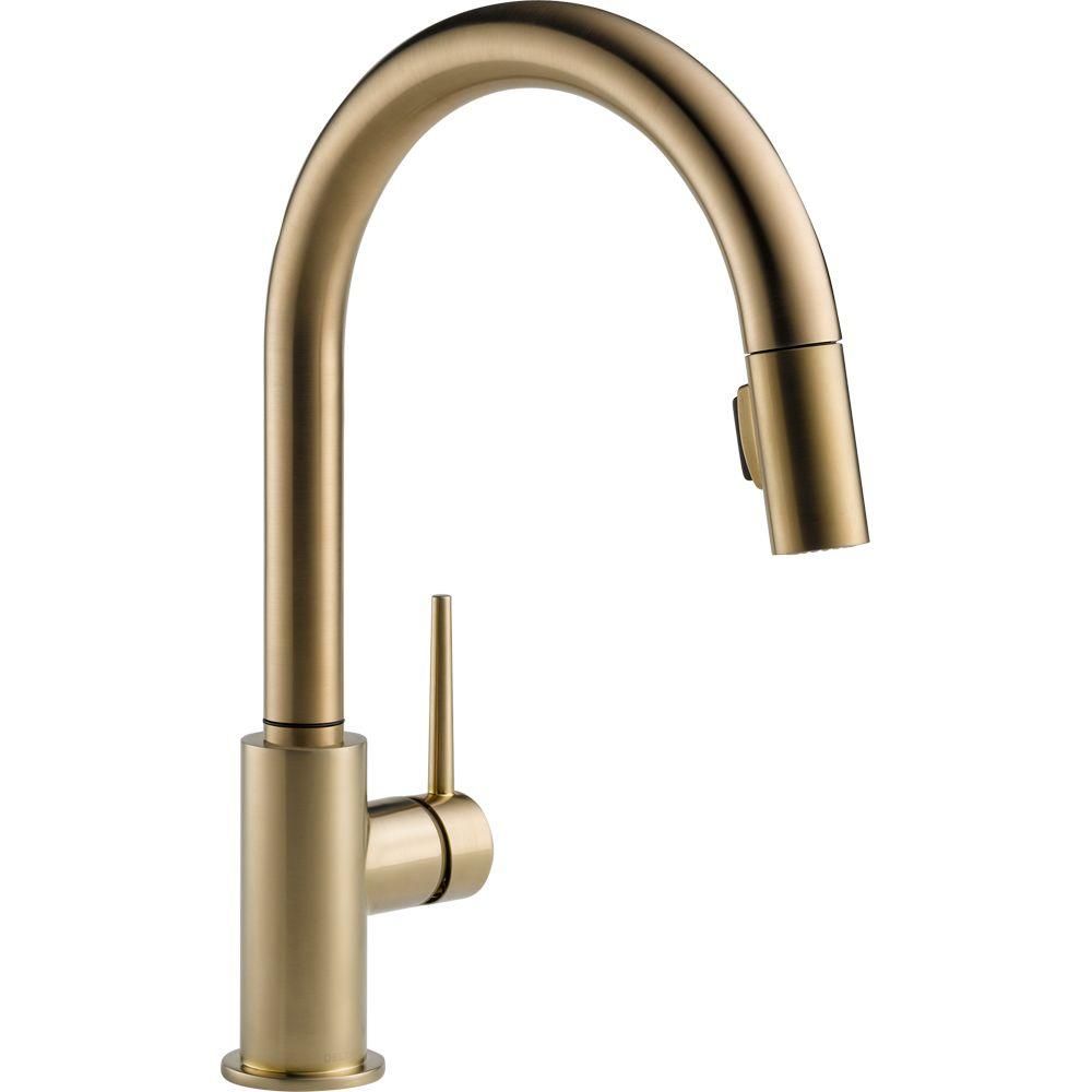 Trinsic Single-Handle Pull-Down Sprayer Kitchen Faucet with MagnaTite Docking in Champagne Bronze | The Home Depot