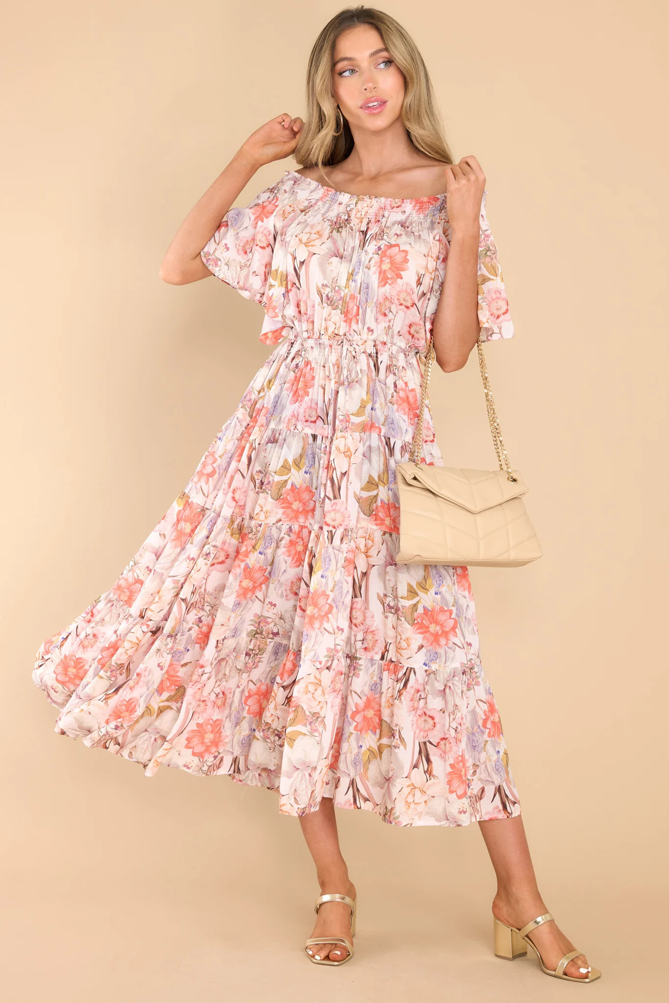 Will It To Be Ivory Floral Print Midi Dress | Red Dress 