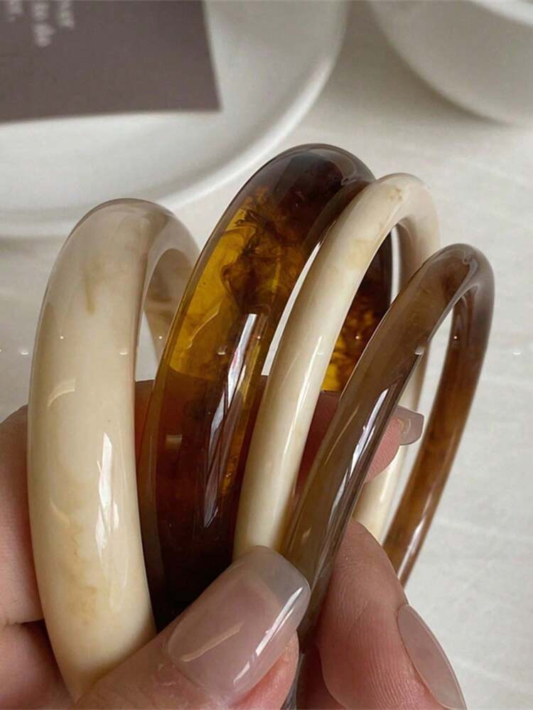 4pcs Elegant Vintage Acrylic Round Bracelets For Women, Fashionable Simple Design Suitable For Ca... | SHEIN