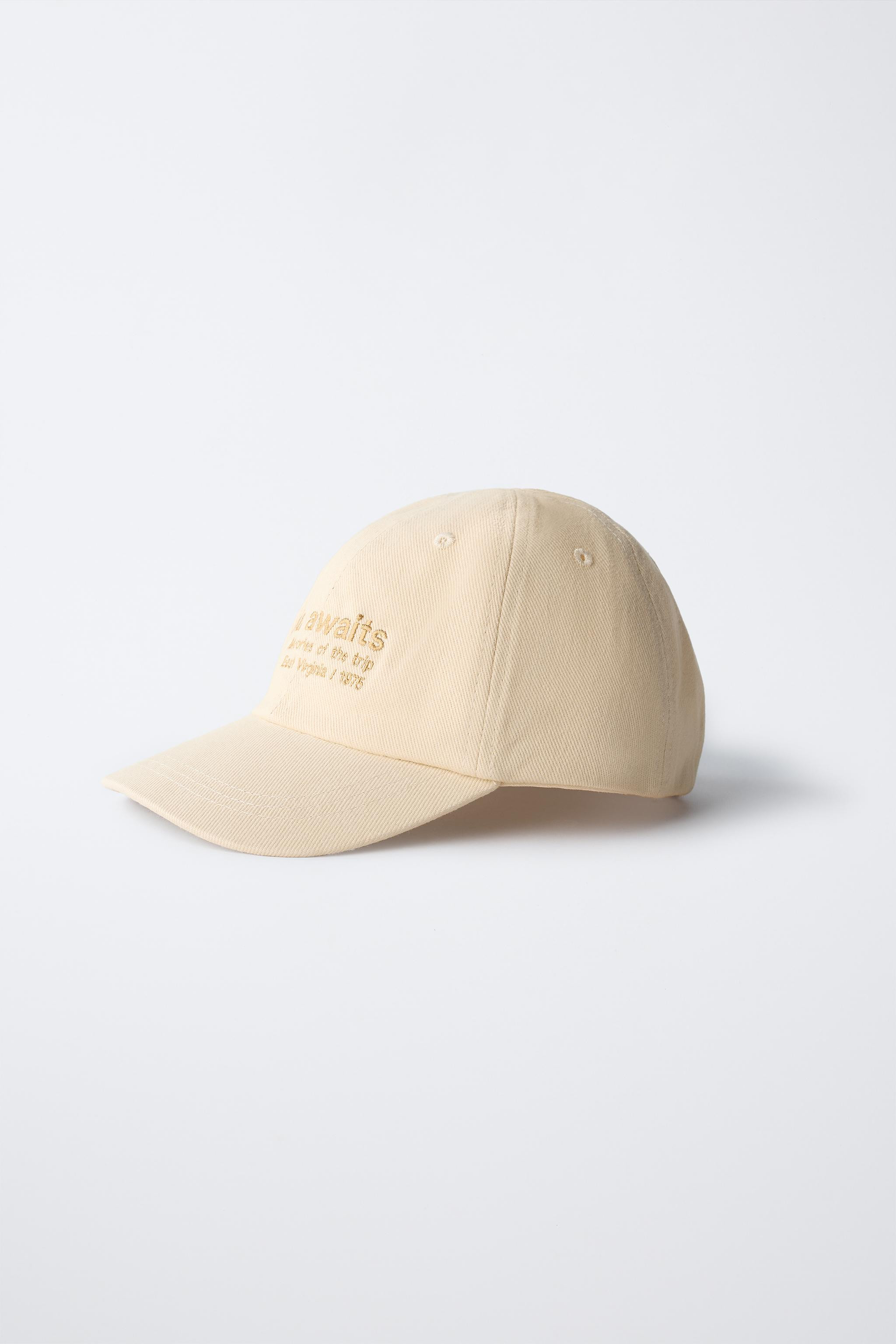 Cap with back adhesive closure. Embroidered text detail at front. | Zara US