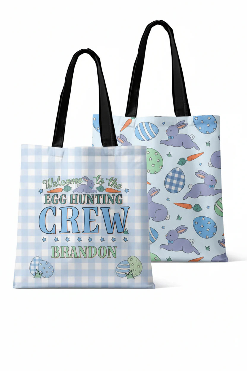 Personalized Tote Bags | Hoppy Spring Blue | Caden Lane