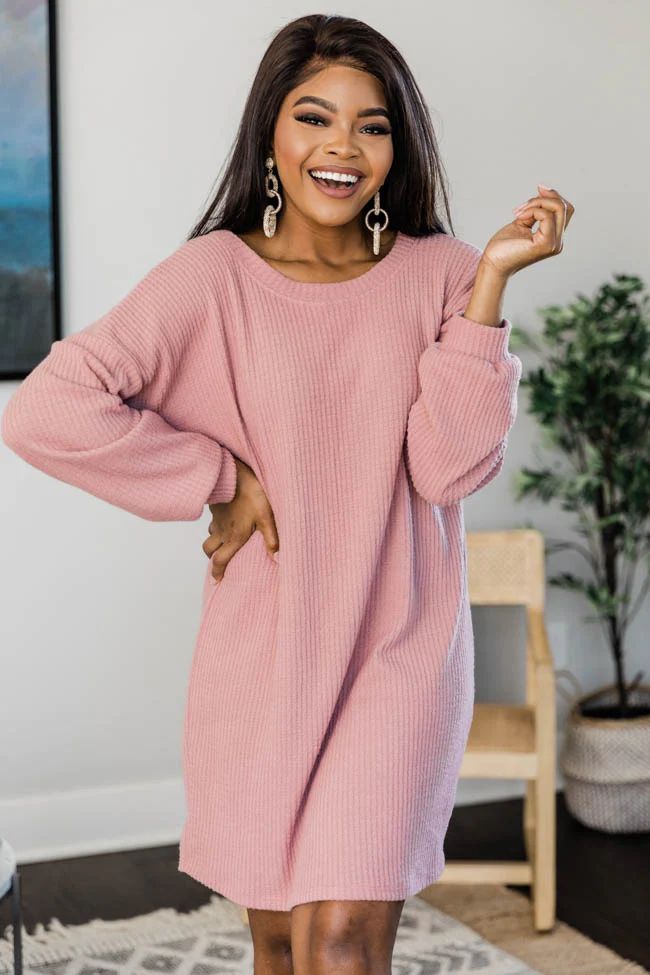 Choose Forever Waffle Knit Mauve Dress | The Pink Lily Boutique