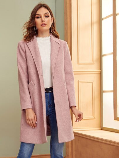 SHEIN Notch Collar One Button Solid Coat | SHEIN