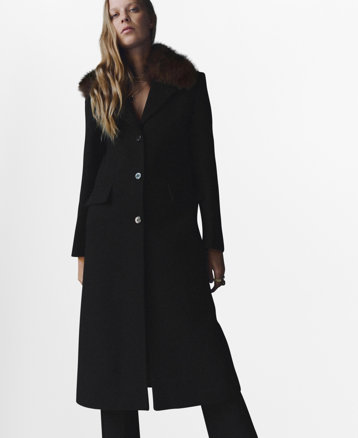 Mango Women's Fur Collar Wool Coat - Black | Macy's