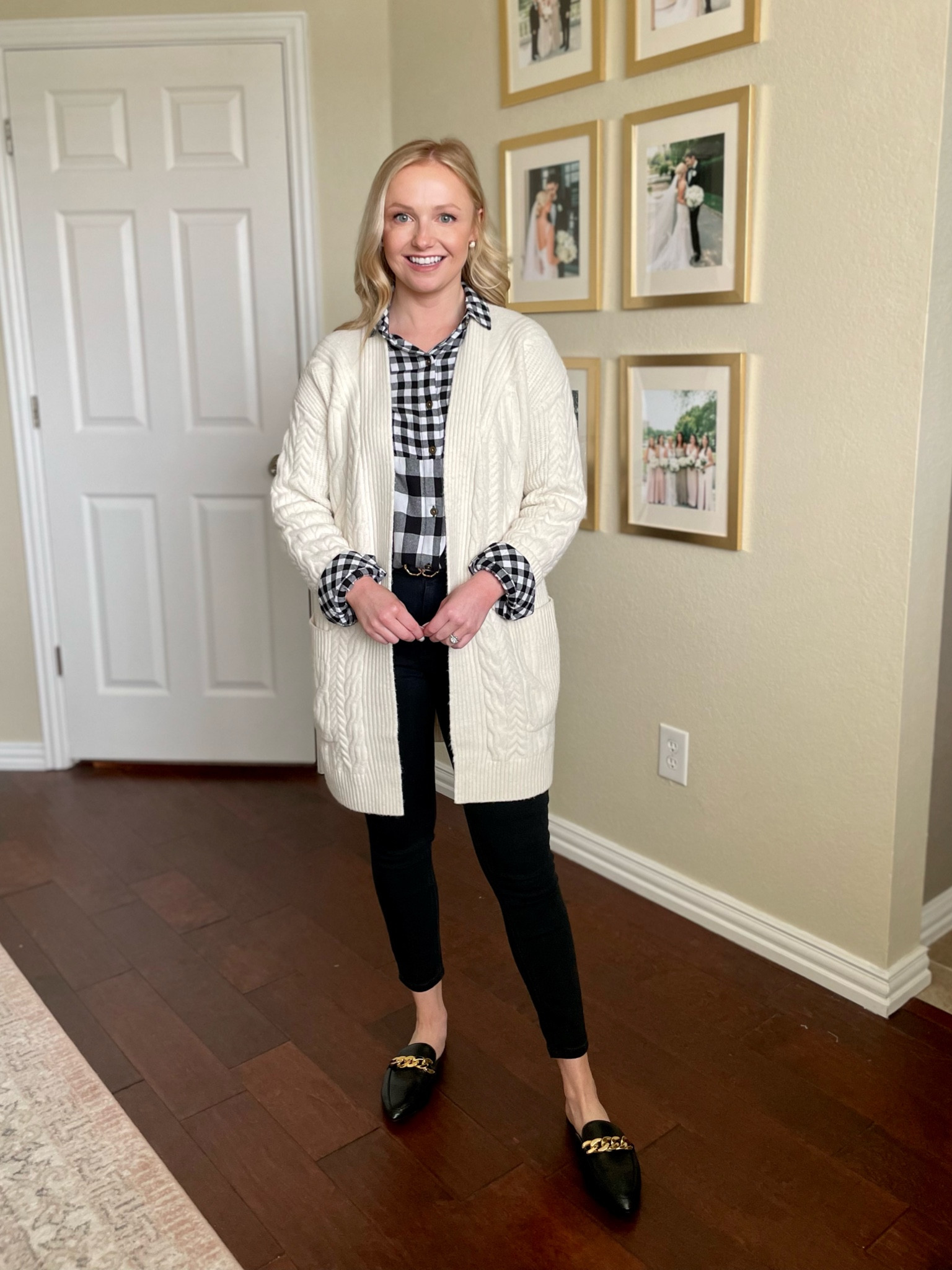 Wearing an XS in top and cardigan, 2S in jeans, and 6 in loafers. | teacher outfit, workwear, business casual 

#LTKSeasonal #LTKworkwear #LTKFind