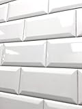3x6 White Glossy Finish Beveled Ceramic Subway Tile Shower Walls Backsplashes | Amazon (US)