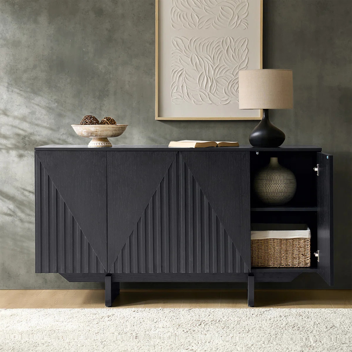 Martha Modern 58"W 4 Door Fluted Sideboard with Adjustable Shelves | Wayfair North America