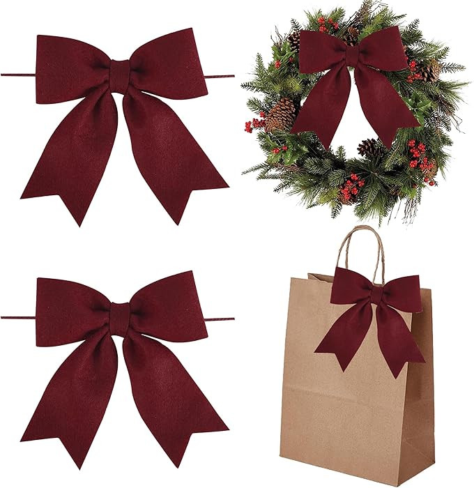 AIMUDI Burgundy Bows for Christmas Tree 5'' Hand Felted Christmas Bows for Gift Wrapping Premade ... | Amazon (US)