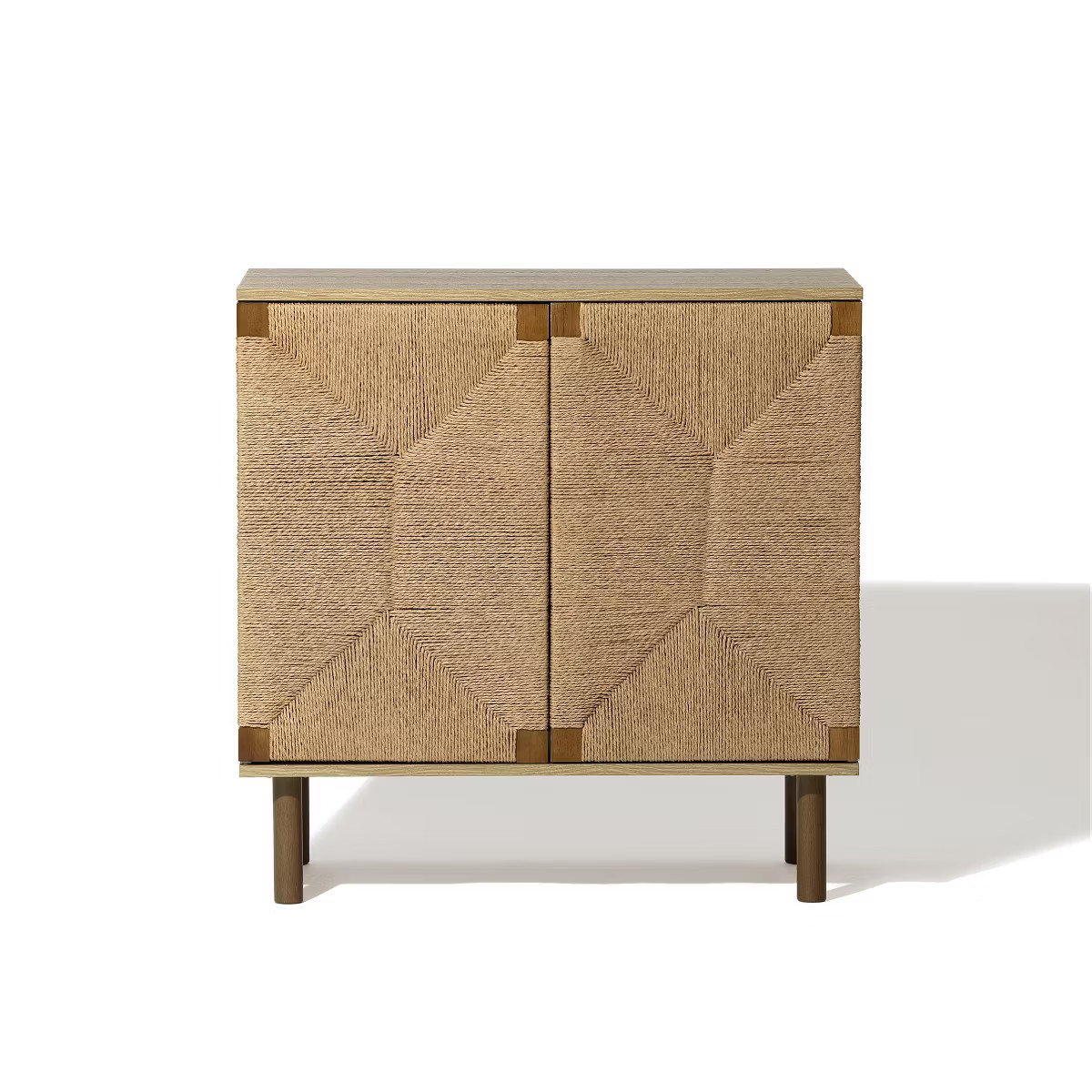 LuxenHome Mid-Century Modern Rope 2-Door Cabinet with Wood Legs Brown | Target